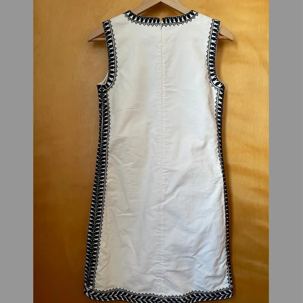 NWT Tory Burch Black & White Camille Embroidered Linen Shift Dress Size 2 - Picture 4 of 8